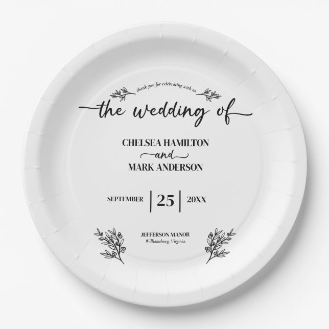 Boho Trendy Script Wedding Paper Plates (Front)