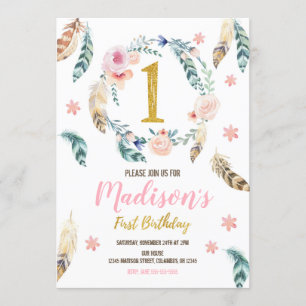Boho Tribal 1st Birthday Invitation for a Girl