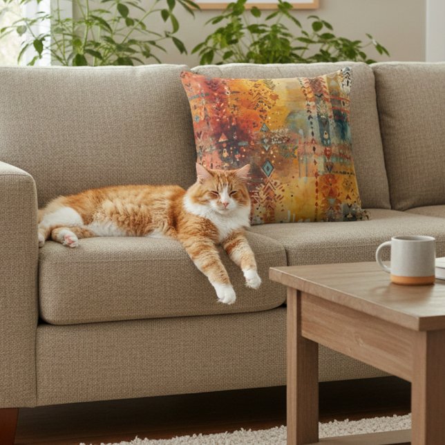 Boho Tribal Abstract Ethnic Pattern Throw Pillow (Creator Uploaded)