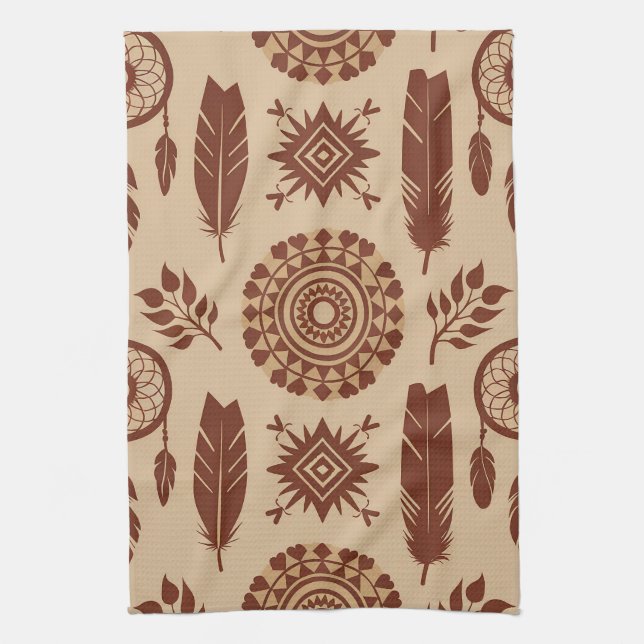 Boho Tribal Abstract Pattern | Earthy Geometric Kitchen Towel (Vertical)
