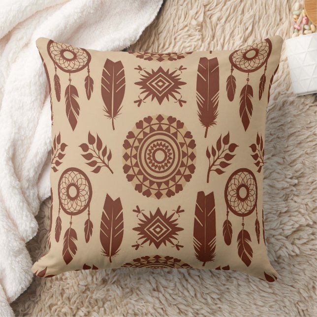Boho Tribal Abstract Pattern | Earthy Geometric Throw Pillow (Blanket)