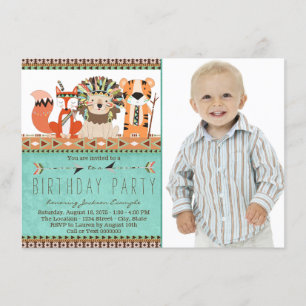 Boho Tribal Animal Birthday Party Invitation