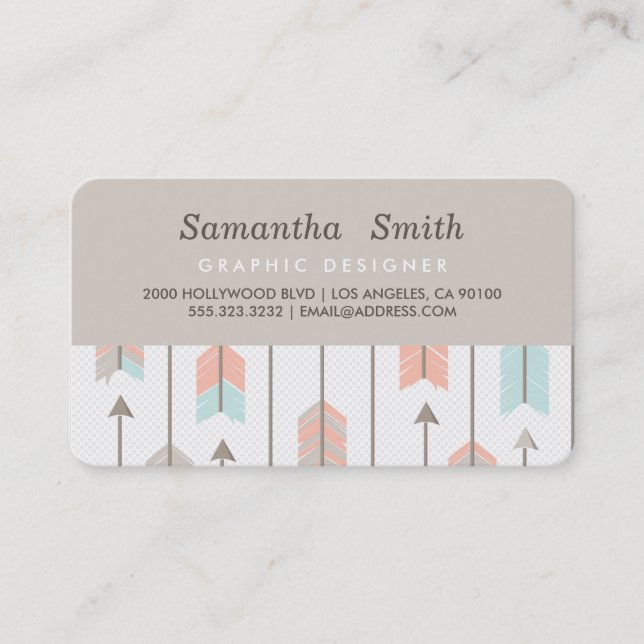 Boho Tribal Arrows Professional Pink Blue Grey Business Card (Front)