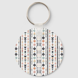 Boho Tribal Aztec Vertical Stripes Cream Rust Blue Keychain
