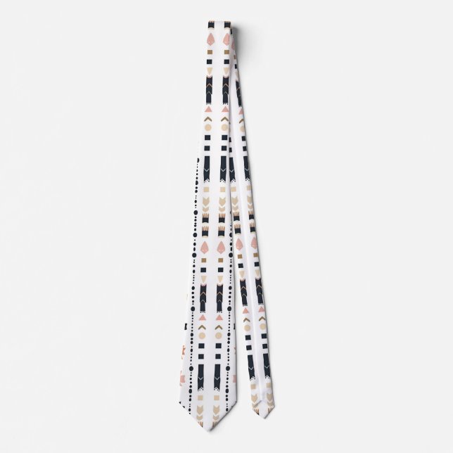 Boho Tribal Aztec Vertical Stripes Cream Rust Blue Neck Tie (Front)