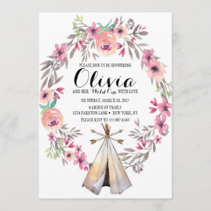 Boho Tribal Baby Shower Invitation Floral Teepee