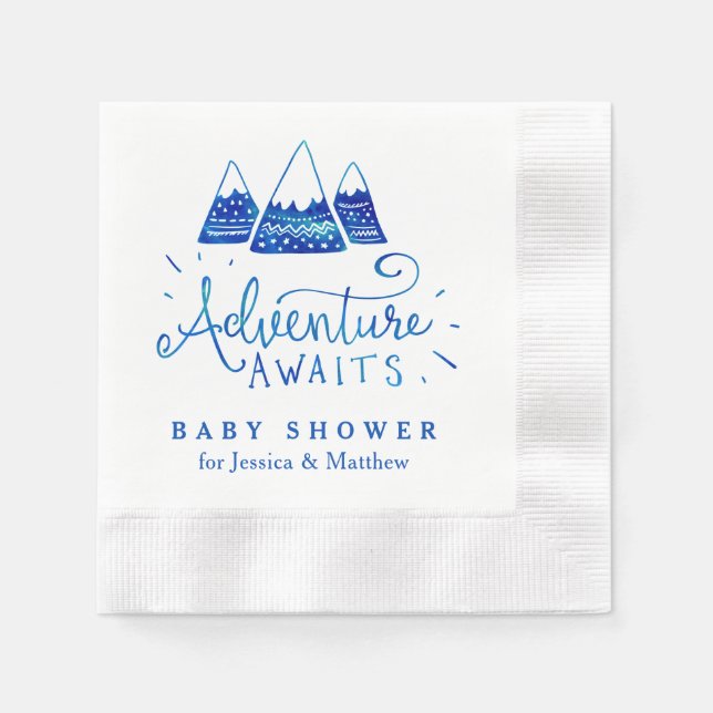 Boho Tribal Blue Adventure Baby Shower Napkins (Front)