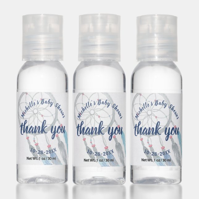 Boho Tribal Blue Dreamcatcher Baby Shower Hand Sanitizer (Set)
