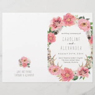 Boho Tribal Bohemian Feather Wedding Programs