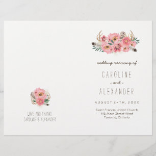 Boho Tribal Bohemian Feather Wedding Programs