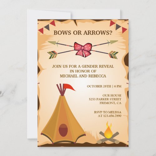 Boho Tribal Bows or Arrows Gender Reveal Party Invitation