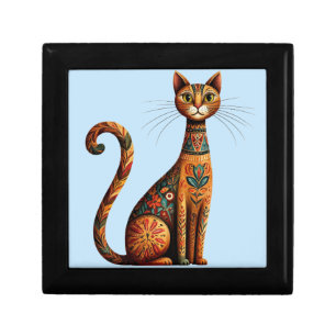 Boho Tribal Cat Cute Folk Art with Flowers Gift Box