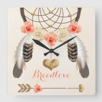 Boho Tribal Clock With Dreamcatcher And Feathers by cutecustomgifts at Zazzle
