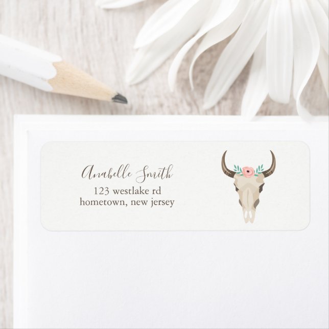 Boho Tribal Cow Skull Label (Insitu)