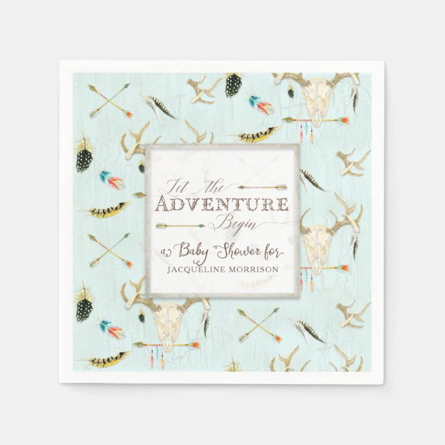 Boho Tribal Deer Crossed Arrows Boy Baby Shower Paper Napkins (Front)