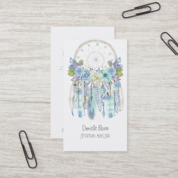 Boho Tribal Dream Catcher Arrows Feathers Flowers Business Card by HydrangeaBlue at Zazzle