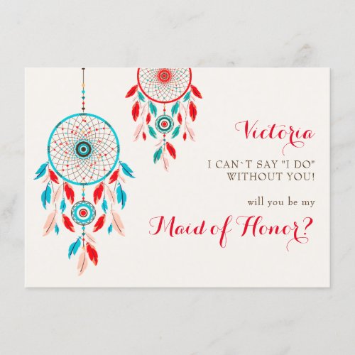 Boho Tribal feather Dreamcatcher Bridesmaid Cards