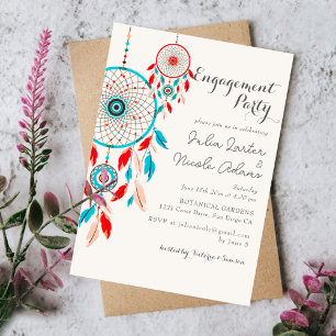 Boho Tribal feather Dreamcatcher Engagement Party Invitation