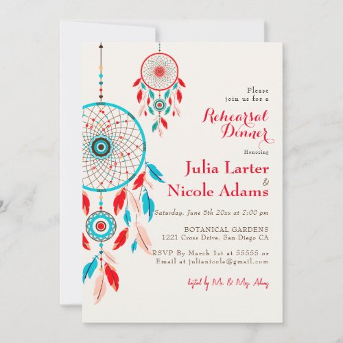 Boho Tribal feather Dreamcatcher Rehearsal Dinner Invitation