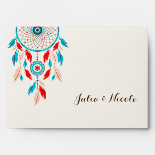 Boho Tribal feather Dreamcatcher Wedding Envelope