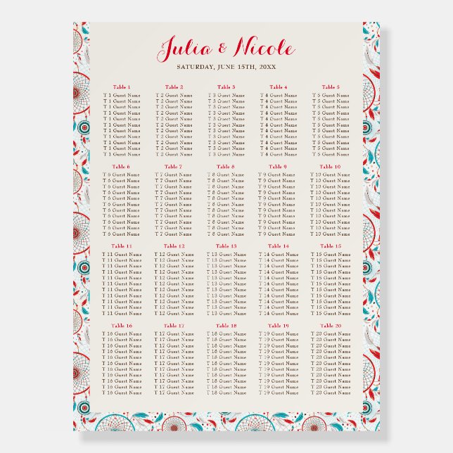 Boho Tribal feather Dreamcatcher Wedding Foam Board (Front)