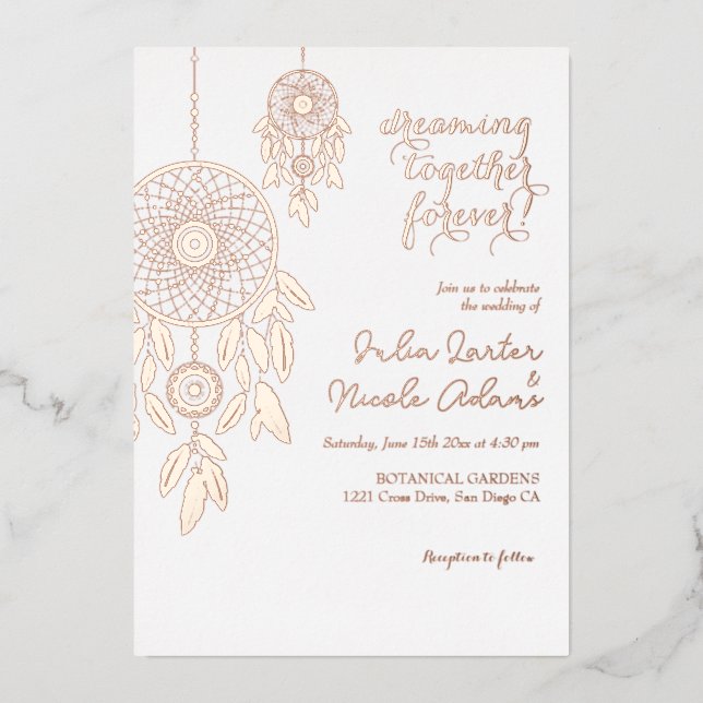 Boho Tribal feather Dreamcatcher Wedding Foil Invitation (Front)