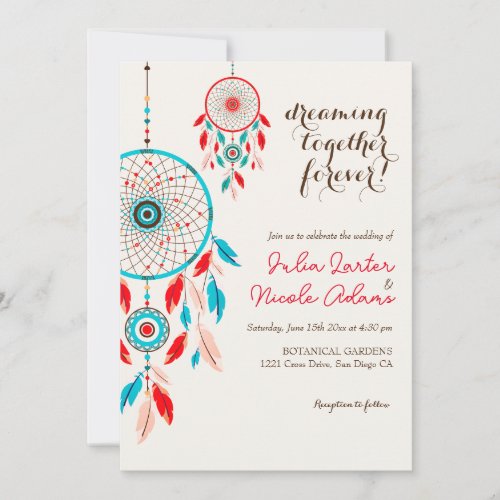 Boho Tribal feather Dreamcatcher Wedding Invitation