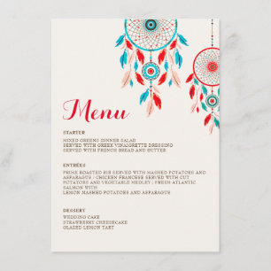 Boho Tribal feather Dreamcatcher Wedding Menu