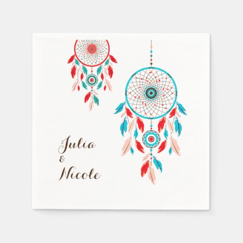 Boho Tribal feather Dreamcatcher Wedding Napkins