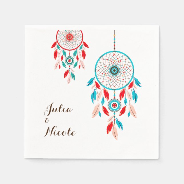 Boho Tribal feather Dreamcatcher Wedding Napkins (Front)