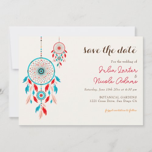 Boho Tribal feather Dreamcatcher Wedding Save The Date