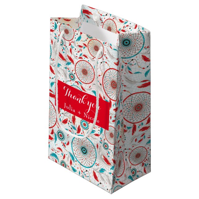 Boho Tribal feather Dreamcatcher Wedding Small Gift Bag (Front Angled)