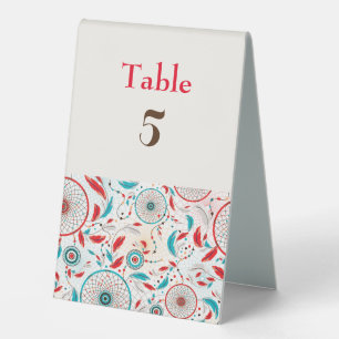 Boho Tribal feather Dreamcatcher Wedding Table Tent