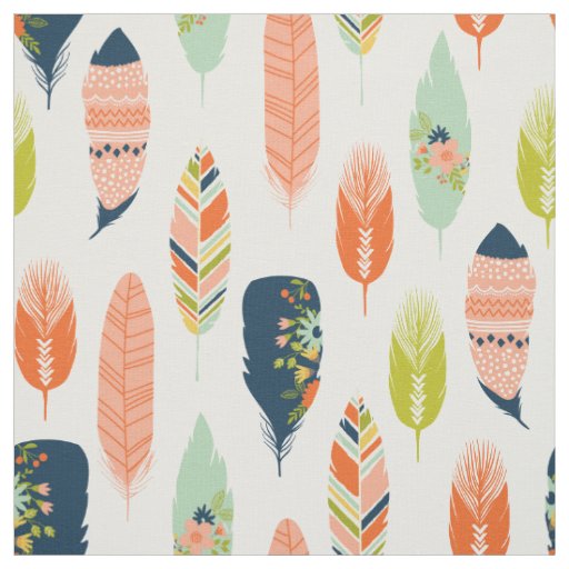 Boho Tribal Feather Fabric