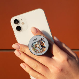 Boho Tribal Feather Horses Monogram PopSocket