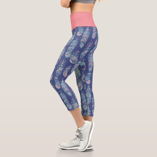 Boho Tribal Feathers Classic Blue Pink White