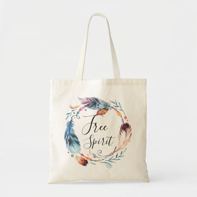 Boho Tribal Feathers Free Spirit Tote Bag Gift (Front)