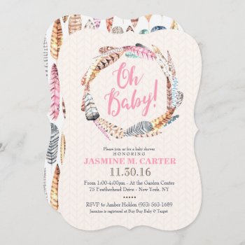 Boho Tribal Feathers Watercolor | Baby Shower Invitation by NicholesCanvas at Zazzle