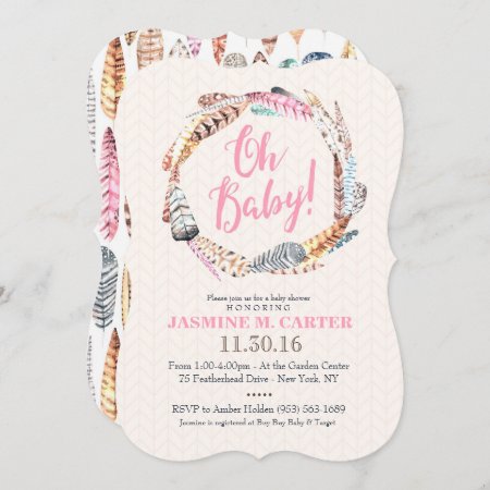 Boho Tribal Feathers Watercolor | Baby Shower Invitation