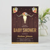 Boho Tribal Floral Cow Skull Baby Shower Invitation (Standing Front)