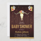 Boho Tribal Floral Cow Skull Baby Shower Invitation (Front)