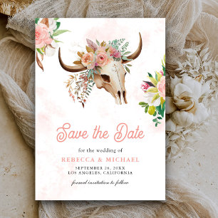 Boho Tribal Floral Cow Skull Wedding Save The Date