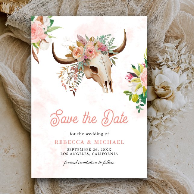 Boho Tribal Floral Cow Skull Wedding Save The Date (Creator Uploaded)