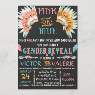 Boho Tribal Gender Reveal Invitation Boy or Girl