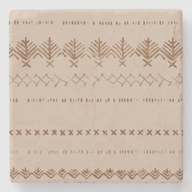 Boho tribal geometric border pattern stone coaster (Front)