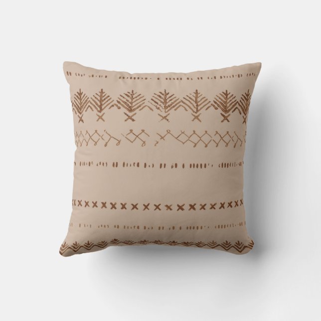 Boho tribal geometric border pattern throw pillow (Back)