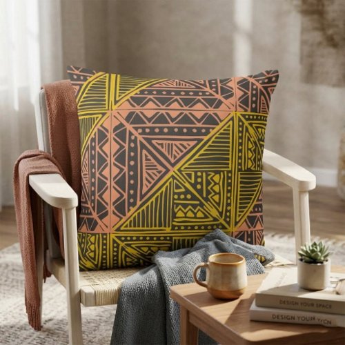 Boho Tribal Geometric Pattern - Mudcloth Aztec  Throw Pillow
