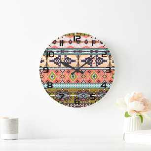 Boho Tribal Geometric Pattern Southwestern Aztec Large Clock