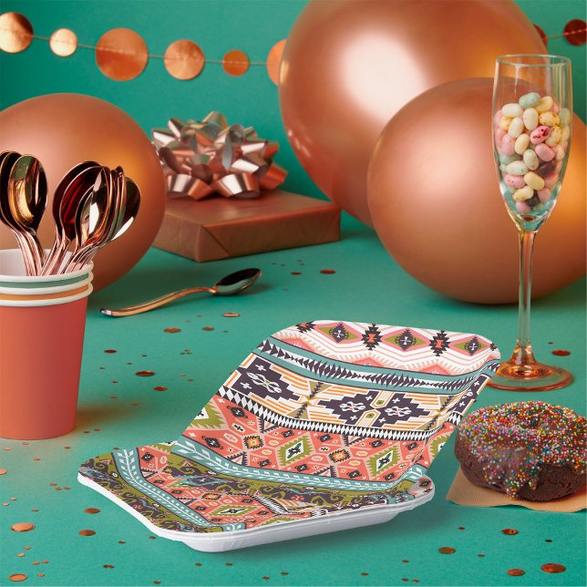 Boho Tribal Geometric Pattern Southwestern Aztec  Paper Plates (Creator Uploaded)