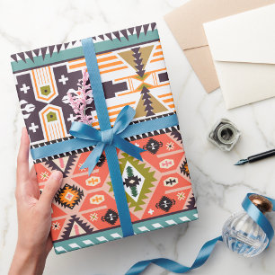 Boho Tribal Geometric Pattern Southwestern Aztec Wrapping Paper